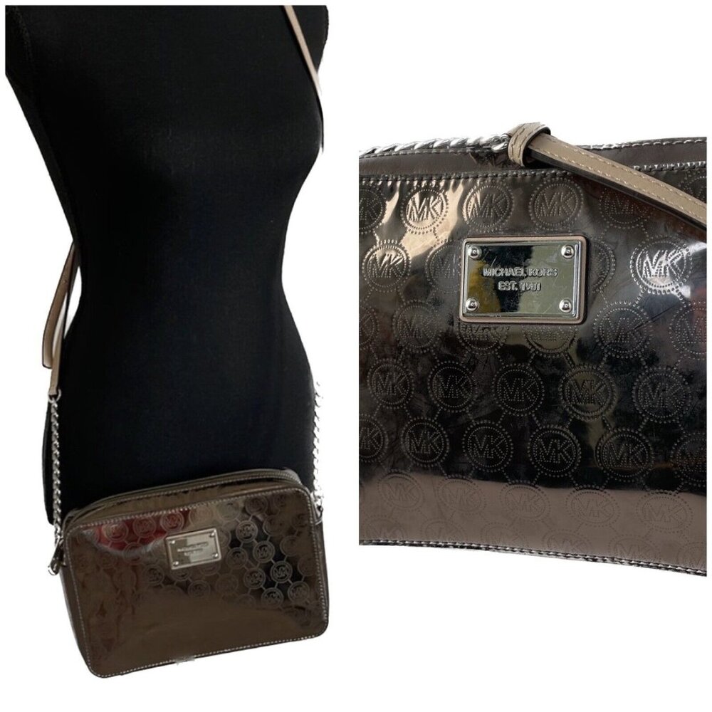 Michael Kors metallic logo crossbody with chain and leather strap